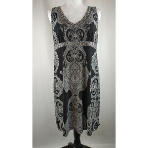 INC BLACK & WHITE PRINT DRESS EMPIRE WAIST SLEEVELESS EVENING PARTY COCKTAIL